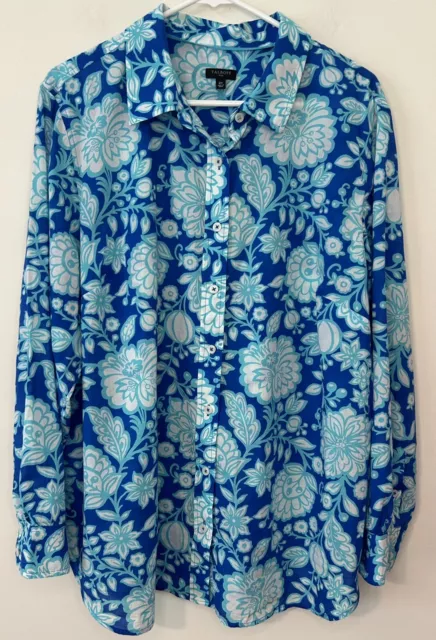 Talbots Plus 2X Blue Tropical Floral Lightweight Long Sleeve Button-Up Shirt