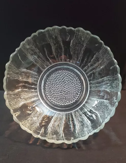 Vintage Indiana Glass Textured Clear Glass Sunflower 10.5” Serving Bowl Flower