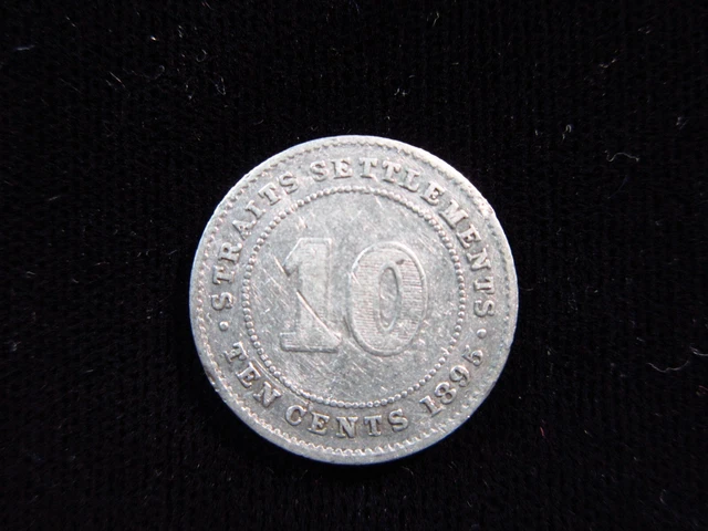 Straits Settlements 10 Cents 1895 Silver British Malaysia Singapore 0190# Coin