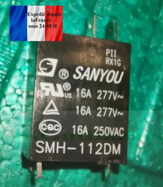 Relais SANYOU SMH-112DM - 16A 250V - 5 Broches, 3 Contacts à Souder + 2 Sorties Cosse - Pour Montage électrique