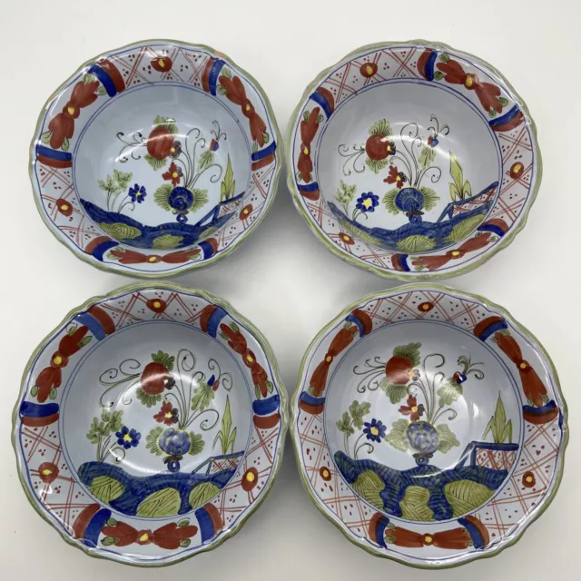 Set 4 Vintage Faenza Garofano Blue Carnation Italy 7” Faience Cereal Bowls