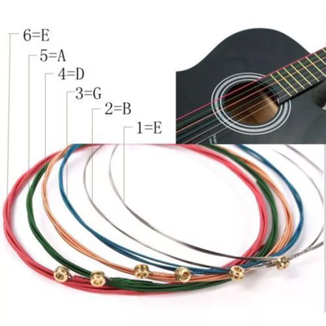 NEW One Set 6X Rainbow Colorful Color Strings For Acoustic Guitar Accessory J.PP