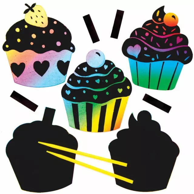 Cupcake Scratch Art Fridge Magnets Kids Craft Birthday Gift Party Bag Filler