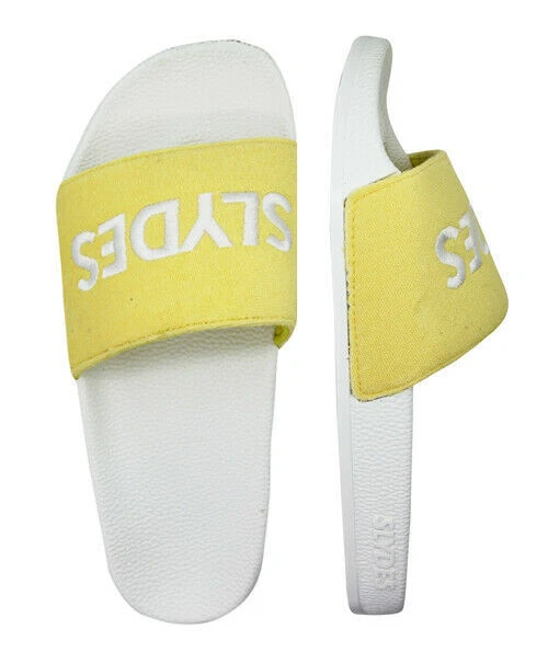 SLYDES PLYA MENS Slip On Sliders Open Toe Flip Flops Slides Yellow