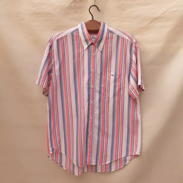 Lacoste Striped shirt Men's Large Size 42 Pink Blue Button up Made In Spain