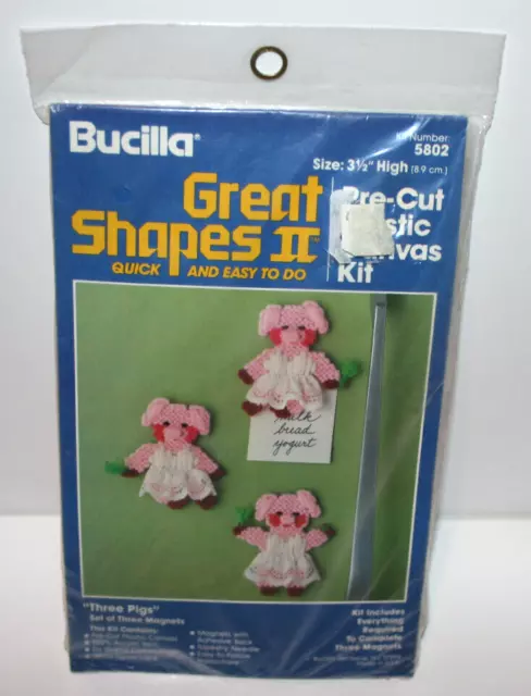NUEVO Bucilla Great Shapes II ""Tres Cerdos"" Precorte Plástico Lona Kit Imán #5802