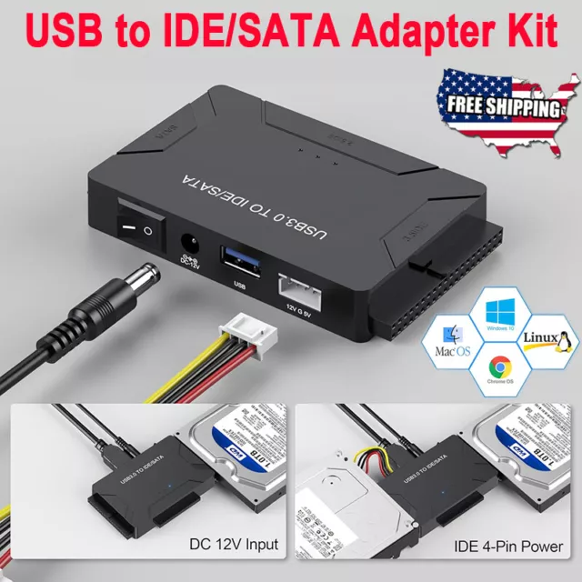 USB 3.0 to IDE & SATA Converter External Hard Drive Adapter Kit 2.5" 3.5" Cable