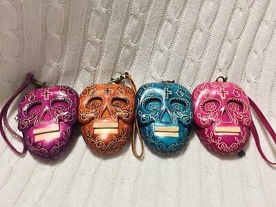Four Handmade Embossed Genuine Leather Skull Coin Purses/Wristlets/Wallets