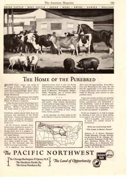 1923 Great Northern Pacific Chicago Burlington Route Quincy Railroad Print Ad