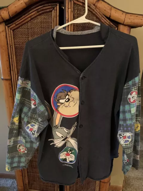 Vintage Looney Tunes Flannel Shirt. Tweety,Taz, Sylvester,Bugs Bunny&pepe Large