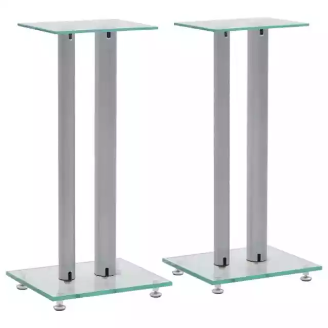 2x Speaker Stands Tempered Glass Stage 1/2 Pillar Design Black/White vidaXL 2