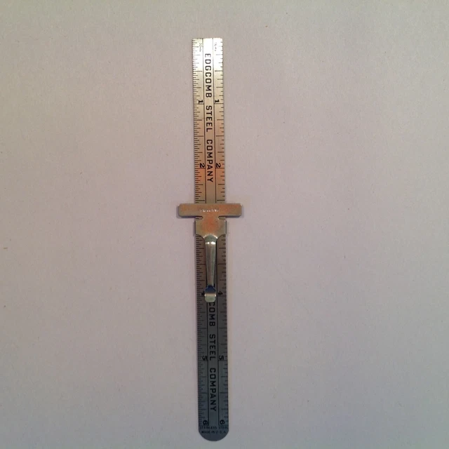 VINTAGE EDGCOMB STEEL Company Pocket Clip Slide Ruler Depth Gauge ...