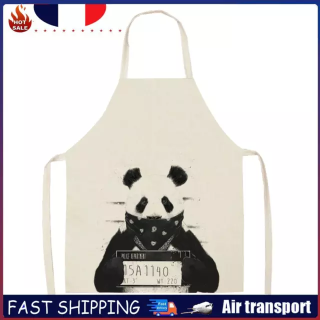 Waterproof Black White Panda Linen Apron Pinafore Baking Bib (68x55cm) FR