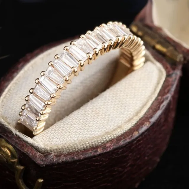 2 Kt Baguette Diamant Braut Hochzeit Memoirering Bandring Gelbgold-Finish Gr 54