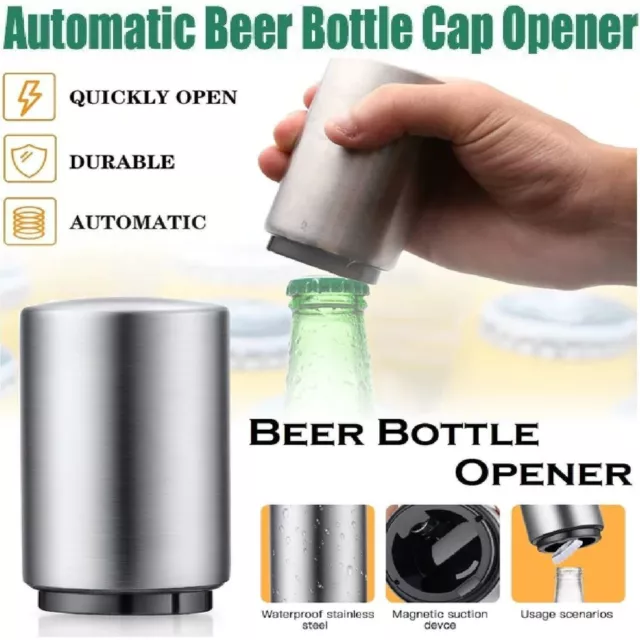 Magnetic Automatic Beer Soda Bottle Cap Opener Stainless Steel Push Down Opener