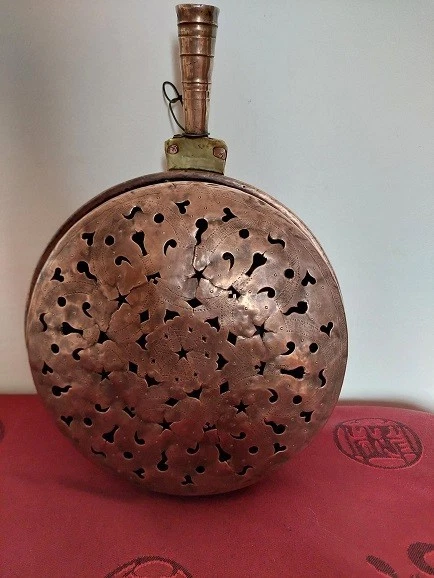 Petit Chauffe-Plat Ancien 19e – Cuivre Rouge Original – Alcool – Vintage