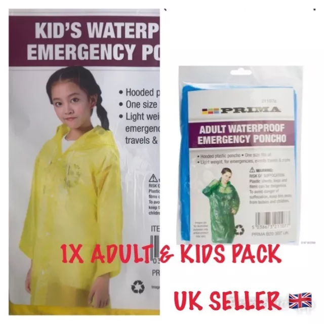 Adult/Kids Reusable Emergency Waterproof Raincoat poncho Festivals Hiking Walk