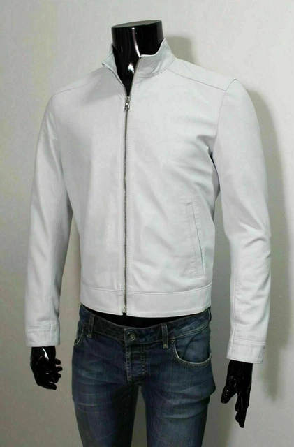 Men's Genuine Lambskin Leather Smart Casual Slim Outwear Biker White Coat Jacket