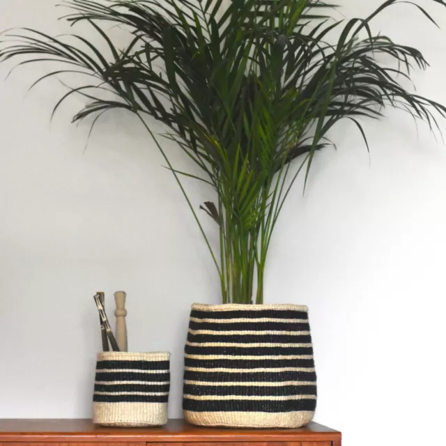 Black Striped Basket | Handwoven ethical African Sisal baskets with black stripe