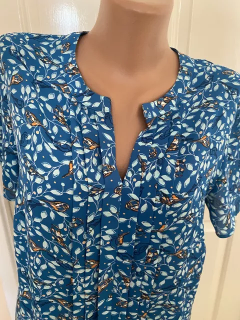 Bonmarche Ladies Multicoloured Floral with Birds Patterned Top Blouse Size UK 12 3