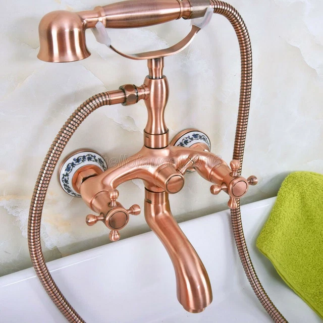 Antique Red Copper Wall Mounted Clawfoot Bath Tub Faucet Handheld Shower Lna324