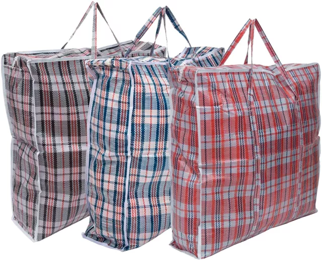 5 X Jumbo Laundry Zipped Reusable Large Strong Shopping Storage Bags - Assorted