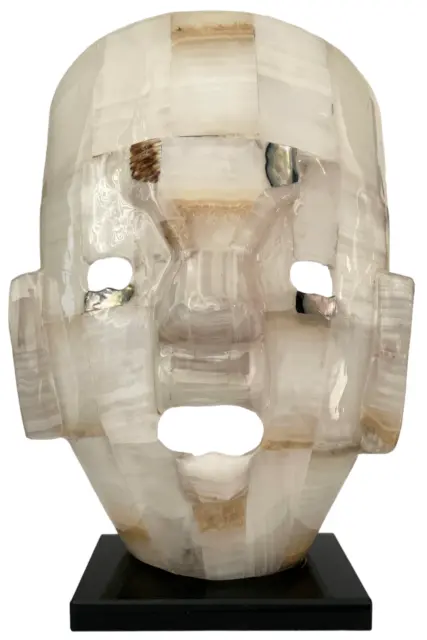 Prehispanic Mask | Jade Marble | White | Handmade Mexican Art | 22CMS / 8.7INCH