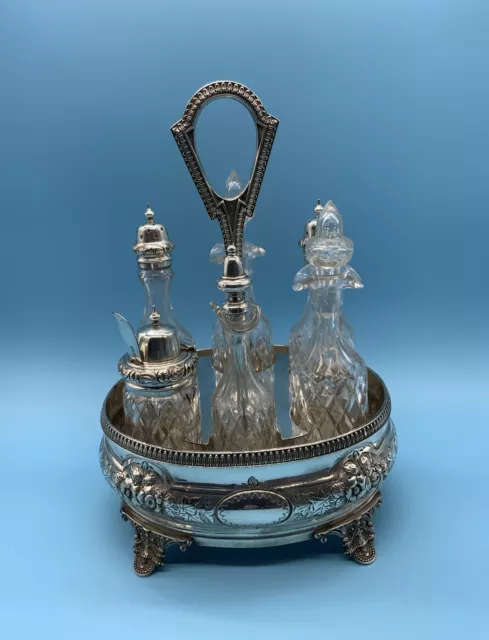 Victorian Silver Plate  & Cut Glass 6 Bottle Cruet Set & Stand 2