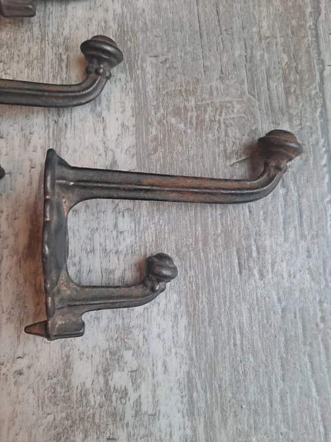 Vtg Antique Double Ornate Acorn Schoolhouse Coat Hat Hooks 3.5" Spike Back 2