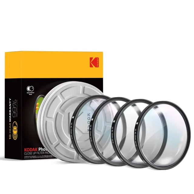 KODAK 55mm Close-Up Filter Set (4), +1, 2, 4, 10 Macro Lens Filters with Guide