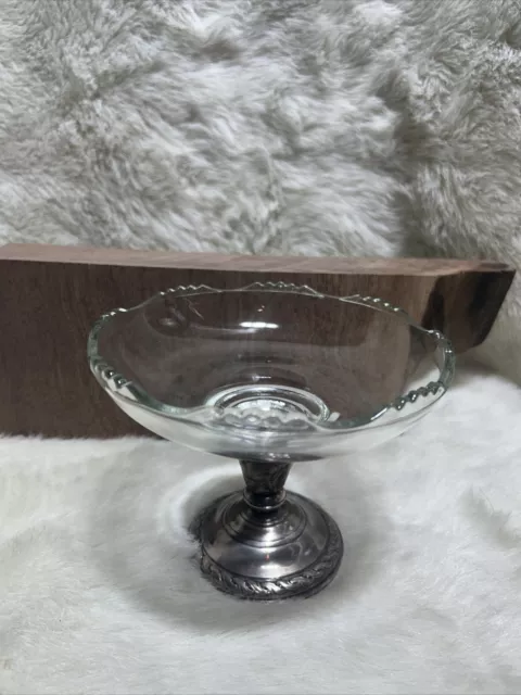 Vintage Sterling Silver Amston Silver Weighted Base W/Glass Bowl Dish 5” Tall 2