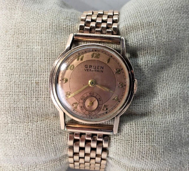 Vintage  Men's Gruen Veri-Thin 15J 10KGF Bezel-Swiss-Working 1940's W/ Sub Dial!