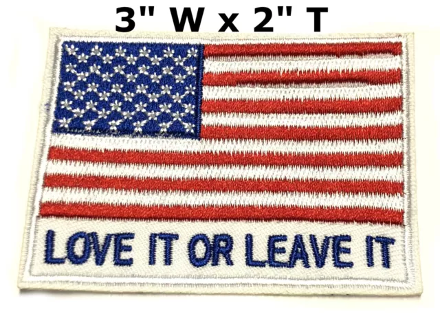 AMERICAN FLAG EMBROIDERED PATCH iron-on WHITE BORDER USA US LOVE IT OR LEAVE IT