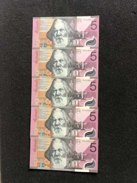 2001 $5 Federation General Prefix notes - Five UNC Consecutive notes.