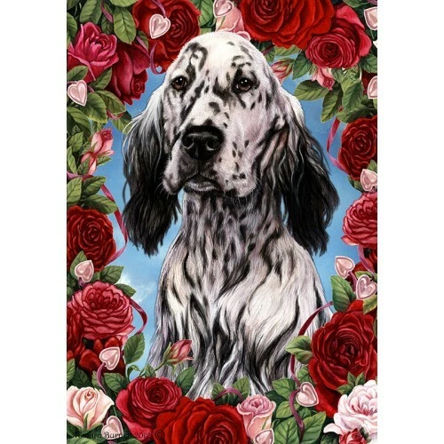 Roses Garden Flag - Blue Belton English Setter 194691