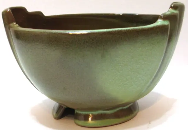 Vintage Frankoma Pottery Bowl Dish # 35 Prairie Green Oval 3 7/8" Tall