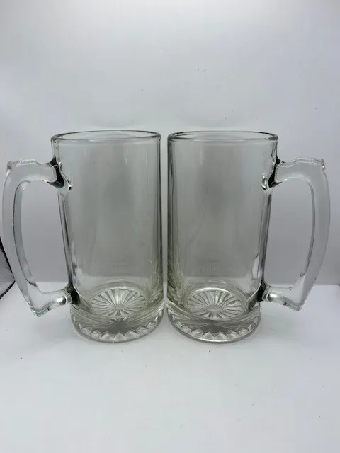 2 Large Glass Beer Soda Fountain Mugs, 7" tall, over 2 lbs. each