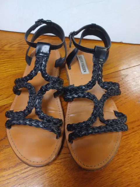 Steve Madden Dempsey Strappy Braided Leather Sandals Womens Size 7.5 Black