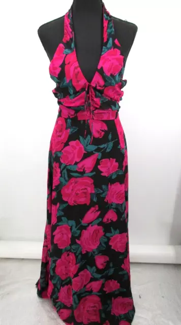 NEW LULU'S Halter Maxi Dress Women Small Multicolor Floral Roses Lined Tropical