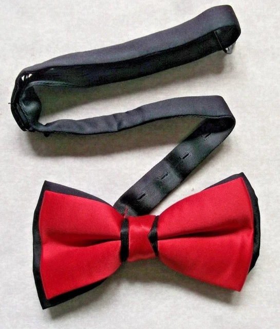 Bow Tie Dickie Bowtie Mens Adjustable Retro DARK RED BLACK