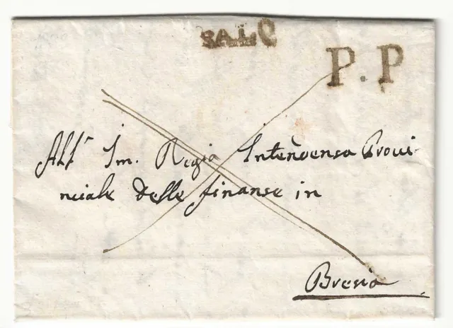 Lombardo Veneto - Prefilatelica per Brescia 1832 con bollo nero stampatello Salò