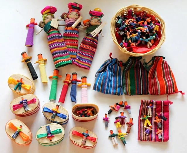 1-10pc Guatemalan Worry Doll Dolls Mixed Pouch Box Sleep Pillow Fair Trade Mayan