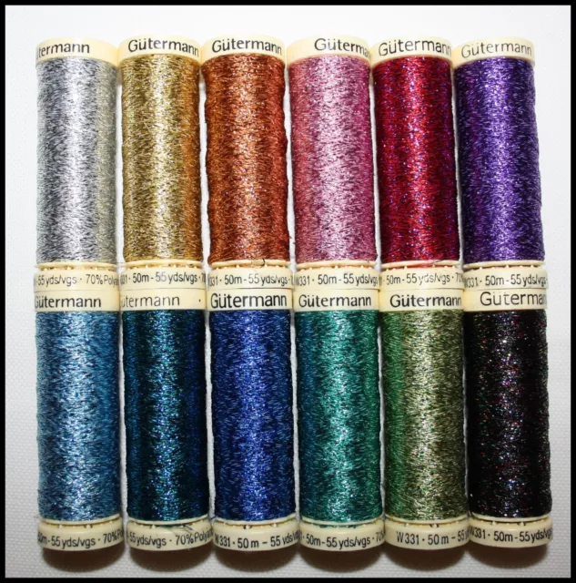 Gutermann Metallic Effect Glitter Thread 50M/55Yards Spools - Assorted Colours