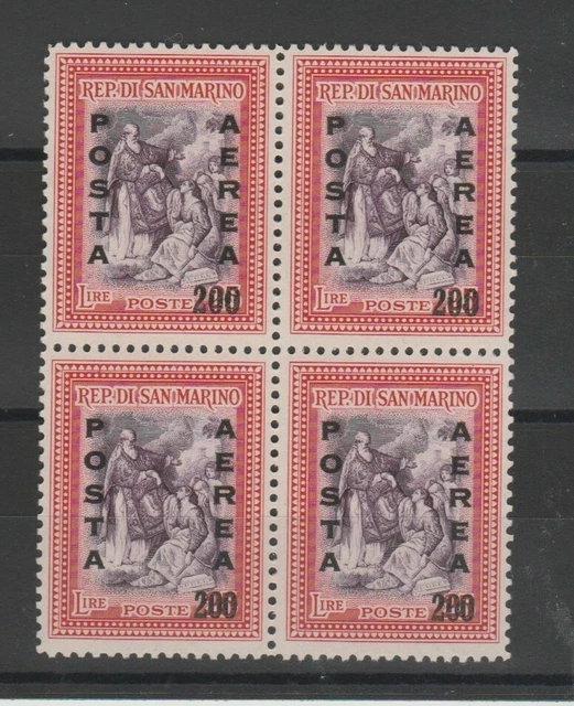 1948 San Marine Flugpost Zum Gedenken L.200 Soprastampato Vierzeiler MNH MF7318