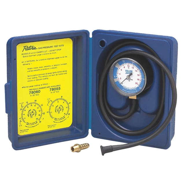 YELLOW JACKET 78055 Gas Pressure Test Kit,0 to10 In WC