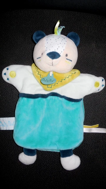 marionnette doudou ours Tipioux bleu blanc indien BABY NAT' - état NEUF -