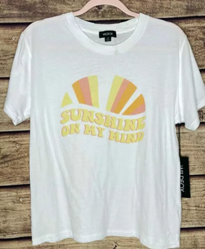 WildFox KeKe Tee Shirt White Sunshine On My Mind Graphic Distressed M NEW