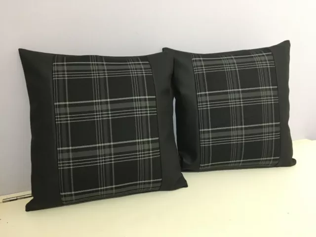 Grey VW GTI tartan 2 pillow covers 38 x 38cm - rock and roll bed cushions
