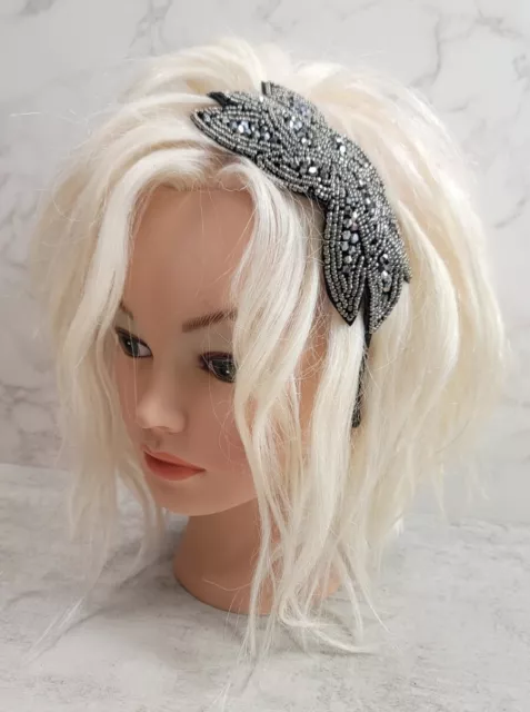 Headband Hair Band Party Bead Elegant Black Silver Business NWOT Sexy Fashion