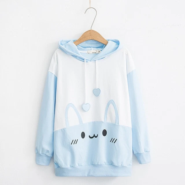 Donna Ragazza Felpa con Cappuccio Pullover Top Rosa Bunny Orecchio Carino Kawaii